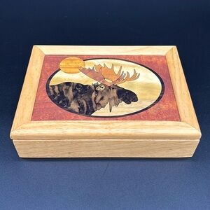 MarqArt Moose Wood Art Jewelry/Trinket Box